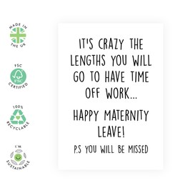 Central 23 Humorous Greeting Card - 'MATERNITY LEAVE' - Perfect for Celebrating New Parents with a Fun Twist - Ideal for Friends Who Need a Laugh While Adjusting to Baby Life - Comes With Stickers