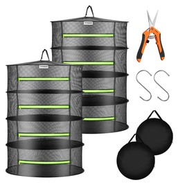 VIVOSUN 2-Pack 4-Layer Mesh Drying Rack Hanging Design with Green Zippers for Dehydrating, Indoor and Outdoor (Pruning Shears Included)