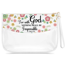 Gfhzdmf Christian Gift For Women Clear Makeup Bag Bible Verse Luke 1:37 Gifts Inspirational Religious Present For Her Cosmetic Bag With Zipper Faith Encouragement Present Friendship Birthday Prezzie