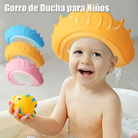 2 Piezas Gorro de Baño para Niños, Gorro de Ducha Impermeable para Niños, Gorro de Lavado de Silicona con Protección para Los Oídos y Los Ojos, Longitud Ajustable Gorro de Ducha en Forma de Corona