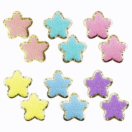 FAZHBARY 12 PCS Star Patches Gold Edges Cute Star Iron On Patch Chenille Patches Star Appliques for DIY Decorative Clothes