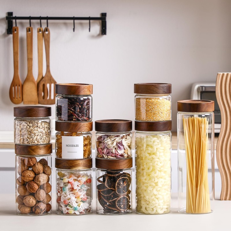 Homtop Glass Jars with Wood Lid 27 Oz 6 Pack,