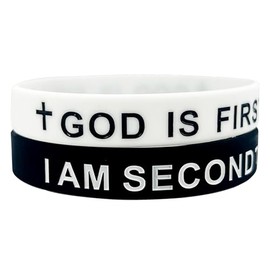 SKYFUN God is First I am Second Bracelet for Men Women Rubber God Bracelets Wristband Inspirational Bible Verse Bracelets Religious Christians Gifts, White & Black