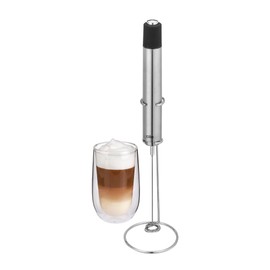 cilio Montalatte ESPERTO | Acciaio inossidabile | con supporto in acciaio inox | Montalatte elettrico da mescolare | Schiuma di latte, cacao, milkshake | Funzionamento a batteria | bevande calde e
