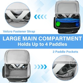 Jaffzora Paddle Bag Fits for Pickleball for Men and Women, Backpack Compatible with Pickleball Fits 4 Paddles with Shoe Compartment & Fence Hook, Black