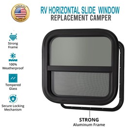 PROFLEX RV Window Vertical Slide Window 15" W x 22" H Ultra Thick 5 MM Tempered Glass, DOT Certified RV Replacement Camper Windows with Trim Rings and Screen for 1-1/2’’ Wall