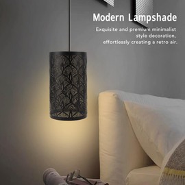 Cylinder Metal Lampshade, Black Lampshade with Hollowed Hand Fan Patterns Lamp Cover E27 E26 Lamp Shade Modern Style Lampshade for Table Lamp, Floor Lamp, Pendant Light
