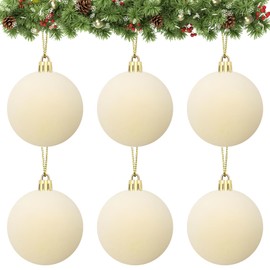 Velvet Ball Ornaments Christmas Balls Cream 6 PCS 2.36-Inch Xmas Tree Ball Ornaments for Party Christmas Tree Decor Baby Shower First Christmas Decorations