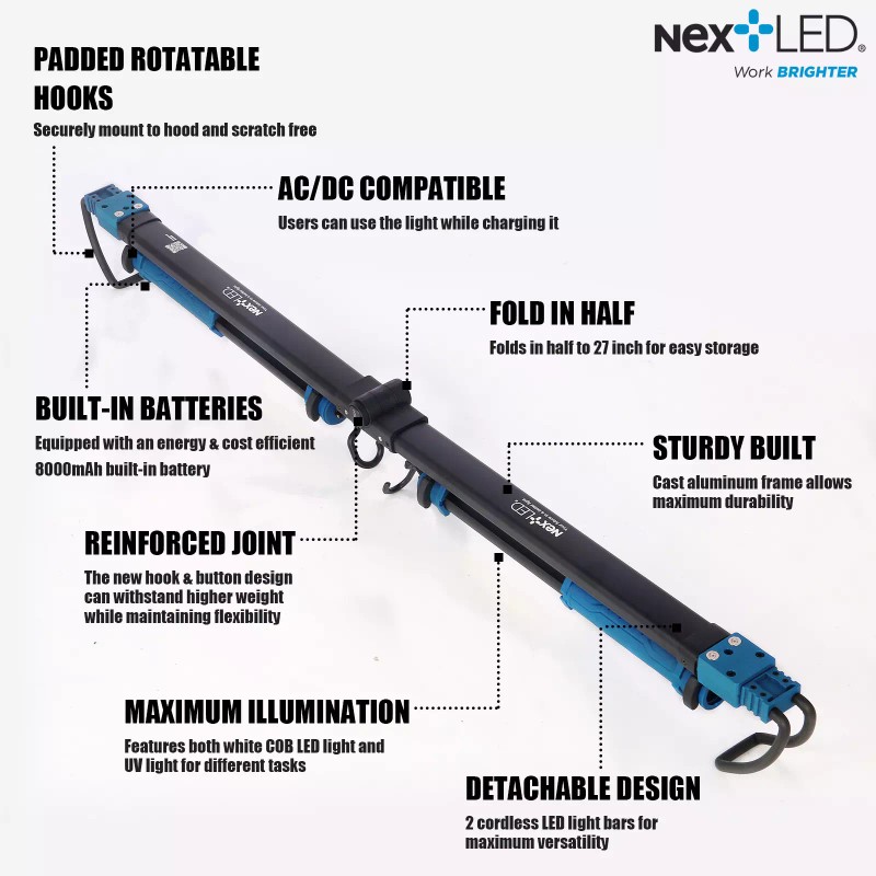 NextLED Cordless 2000 Lumen LED Underhood UV Work Light, Detachable