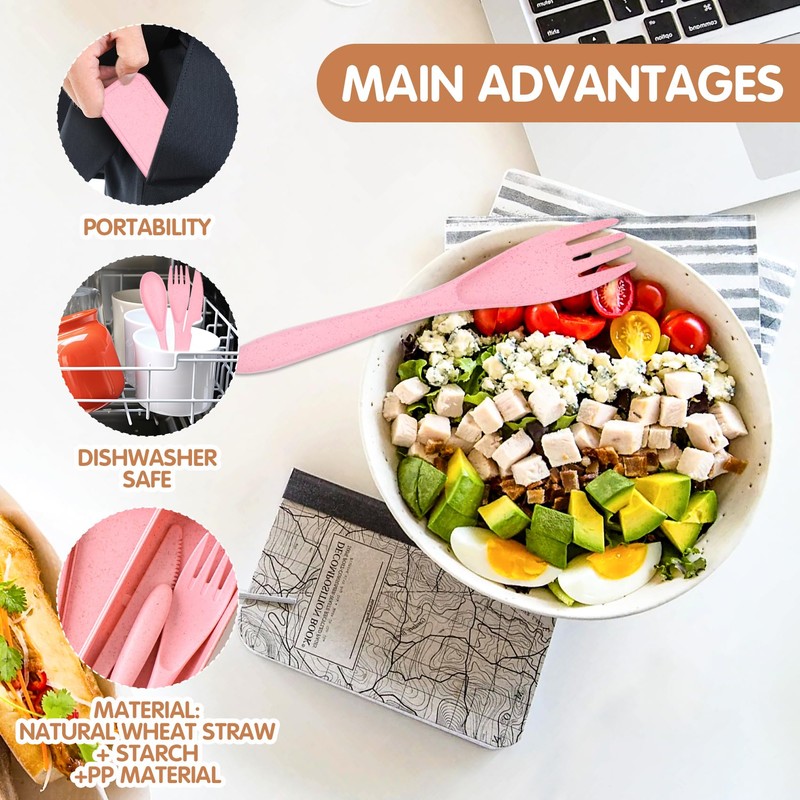 Travel Cutlery Set with Case Plastic Reusable Cutlery Set for