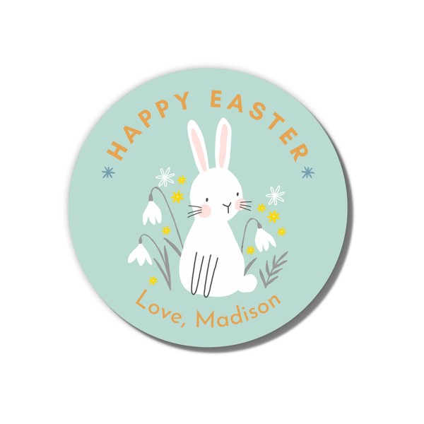 Emma Pink Studio Personalized Happy Easter Stickers, Custom Easter Party