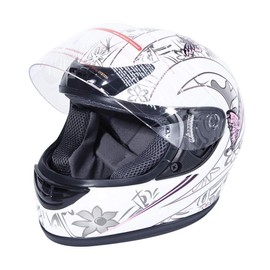 XFMT DOT Adult Motorcycle Flip Up Full Face Helmet Street Dirt Bike ATV Helmets (White Pink Butterfly, Large)