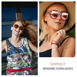 SOPHILY Photochromic Reading Glasses for Women Men, Womens Mens Full Reading Sun Glasses Variable Tinted Readers Grey Color Lens Pink Frame, +2.5