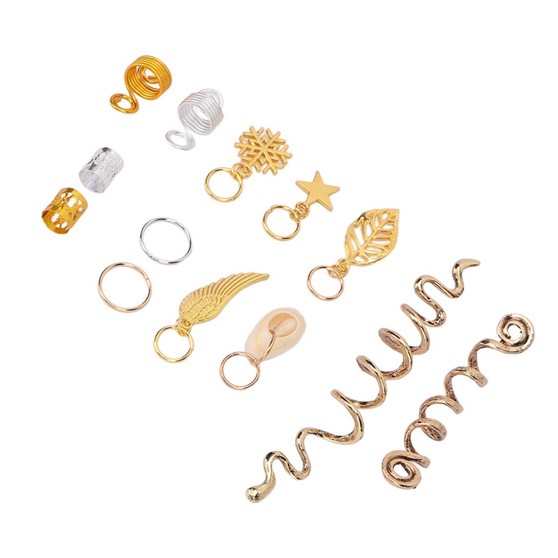 206pcs Dreadlocks Hair Jewelry Rings DIY Alloy Metal Golden Silver