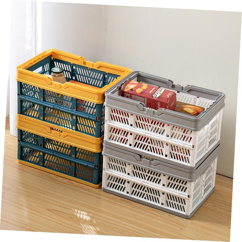 FUNOMOCYA Folding Basket Handle Portable Storage Containers Plastic Storage Basket