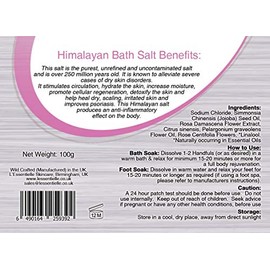 Himalayan Pink Bath Salt Soak 100g -Sensual & Soothe with Rose, Geranium & Orange Essential Oils, Jojoba Oil, Dried Rose Petals