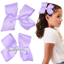2 Pcs Purple Hair Bows for Girls – Large Clips, Soft Ribbon Barrettes (Purple)