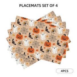 Manteles individuales de 4 piezas de Halloween de doble capa de lino sintético antideslizantes, resistentes al calor, para el hogar, restaurante, hotel, 18 x 12 pulgadas