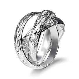LocoMocoAloha Hawaiian Jewelry Ring Silver 925 Pinky Ring Pair Ring 3 Row Hawaiian Jewelry Ring, Listed on the product page, No Gemstone