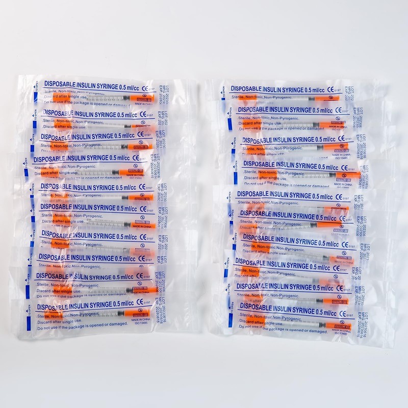 100 Pack 0.5ml Disposable Syringe, 32G 0.5cc 1/4 Inch (6mm)