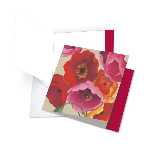 NobleWorks - Beautiful Thank You Card with Envelope (XL 8.25 x 9.75 Inch), Appreciation Greeting Card with Fancy Floral, All Occasion Thank You Notecard - Painted Poppies JQ4548ATYG