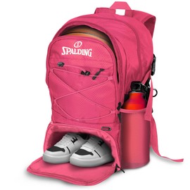 Spalding Basketball Backpack Sports Bag, Pink Backpack with Ball and Shoe Compartment, Use for Basketballs Accessories & Stuff, Basketball Gifts for Players, Pink