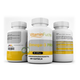 Omega 3 Fatty Acid Capsules with DHA, EPA and Vitamin E. 100 Fish Oil Capsules Each with 1000 mg Omega3 High Dose Valuable Essential Fatty Acids VitaminFuchs