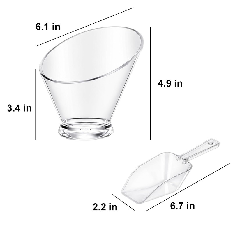 6 Pcs Clear Plastic Angled Serving Bowls and Scoops, 3