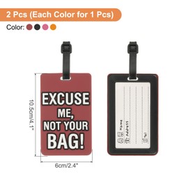 PATIKIL Luggage Tags (Excuse Me, Not Your Bag), 4Pcs PVC Funny Travel Baggage Bag Tags Suitcase Identifier Label for Women Men, Orange/Burgundy/Black/Hot Pink