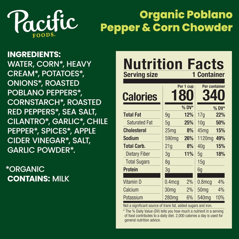 Pacific Foods Organic Poblano Pepper and Corn Chowder, 16.3 oz