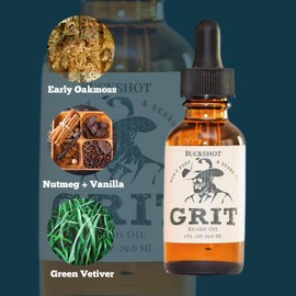 GRIT Buckshot Premium Beard Oil (1 Fl oz) | Coconut Oil, Vitamin E | Beard Oil for Grooming | Hydrating Conditioning Oils | Softens Brittle & Dry Facial Hair |