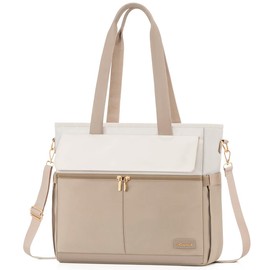 Bolsa de Mujer Bolso Portafolio para laptop 15.6 Gran Capacidad Bolsa de lona con Diferentes Compartimentos (Beige)