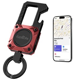 Smart Keychain Tracker, Works with Apple Find My, Heavy Duty Keychain Bottle Opener, Carabiner Car Key Chains with Gps Tracker, Key Finder, Bluetooth Tracker for Luggage, Kids, Bags and More, Rechargeable, Black Black【Positioning Function】 - Color: red【p