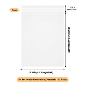 Phiocxem 100 Pack Acid-Free Crystal Clear Sleeves Storage Bags 16 3/8” X 20 3/11”,Plastic Bags for 16x20 Art Prints/Framing Mat Mattes/Pictures/Photos (Bag Size: 16 3/8” X 20 3/11"")