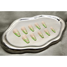 Fantasticlady Stylish French Green Lines Coffin Long Press on Nails,False Nails,Glue on Nails,Acrylic Press on Nails,Fake Nails,Nails Glue on,Long Nails Press on,Press on Acrylic Nails for Women.