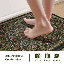 Collive Anti Fatigue Kitchen Mats, Spring Green Floral Kitchen Rugs Sets of 2 Non Slip Waterproof Standing Mat, Vintage Comfort Desk Rug for Office, Sink, Laundry, 17.3"x29"+17.3"x47"