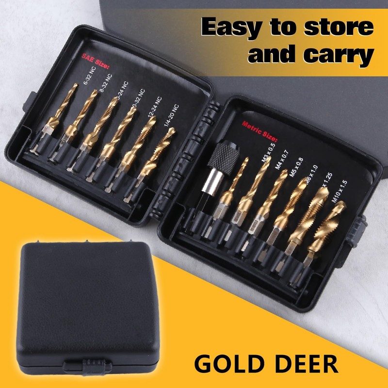 GOLD DEER 13 Pcs Tap Drill Set for Drill Taps,