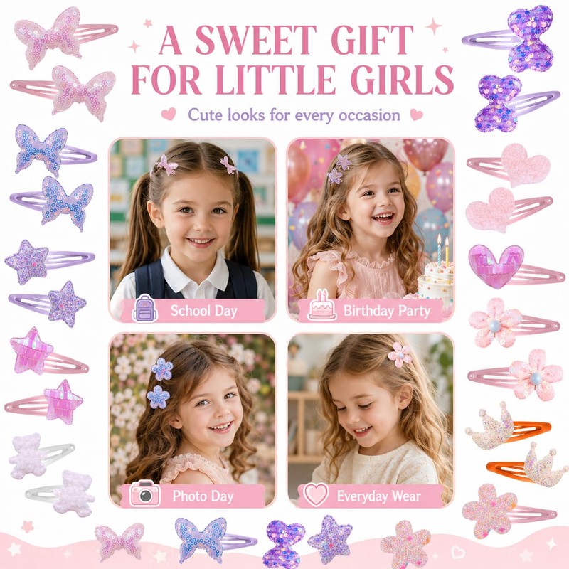 24 Pcs Cute Hair Clips for Women Girls, Glitter Multicolor
