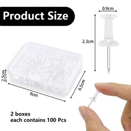 200 PCS Transparent Push Pins Plastic Head Poster Pins Drawing Pins with Storage Clear Thumb Tacks for Cork, Map, Notice and Bulletin Boards
