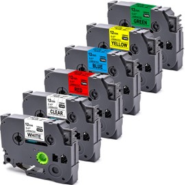 Ladamnes Compatible Label Tape Replacement for Brother Tze Label Tape Tze231 Tz-231 TZe-231 131 431 531 631 Tze231 12mm 0.47 Laminated, for Brother PT-D210,Clear/White/Red/Blue/Yellow/Green 6-Pack