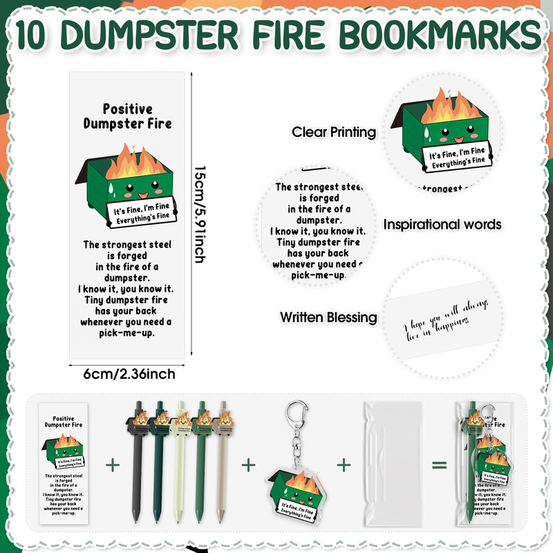 Sayglossy 10 Sets Dumpster Fire Pen Gifts for Coworker Positive