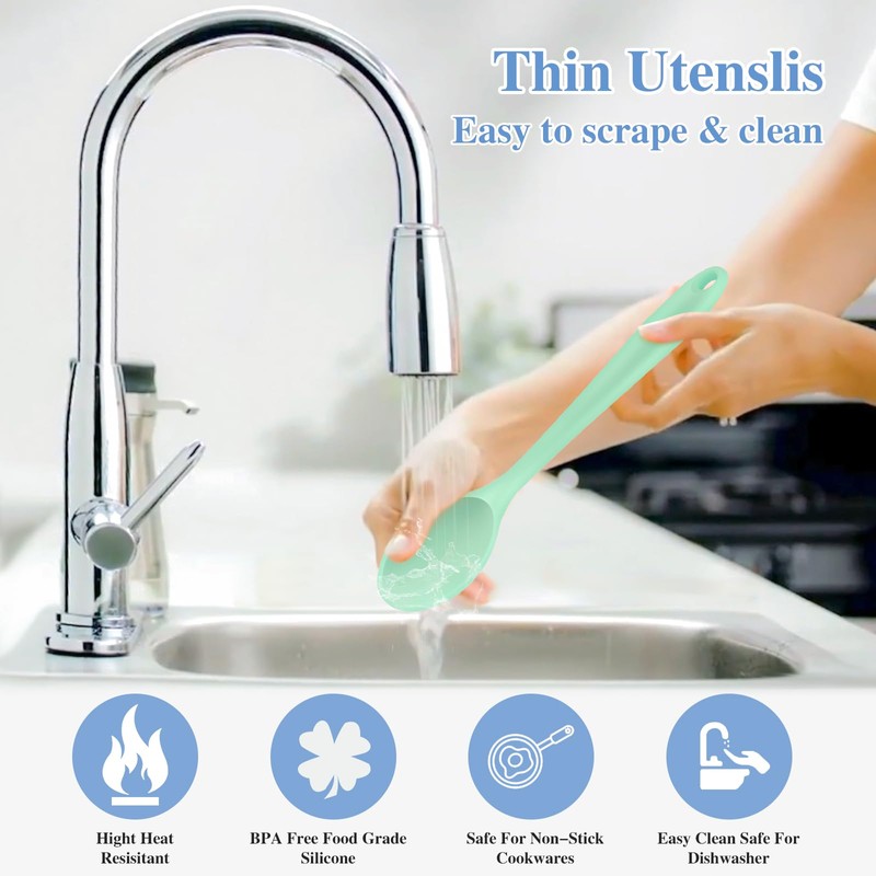 Armrouns Silicone Mixing Spoons 2-Pack, 10.8" Large High Heat Resistant