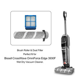 Brush Rolls & HEPA Filters Accessories Kit for BISSELL CrossWave OmniForce EDGE, 3930F/3933 Cordless Multi-Surface Hard Floor Cleaner Wet Dry Vacuum, 2 Brush Rollers and 2 Filters Replacement Parts