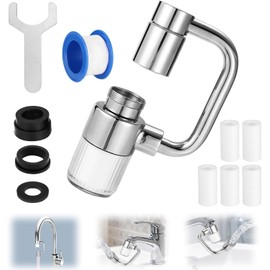 Extensor Grifo Giratorio 1440° con Filtro Acero Inoxidable, Extensión Grifo Giratorio Forma U Aireador Fregadero Universal para Cocina y Baño con Herramientas (2 Modos de Rociado)