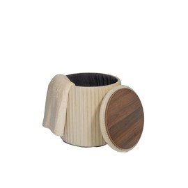 MontbellaHome 3-in-1 Ottoman Set – Storage Ottoman with Tray Table & Blanket – Round Beige Footrest with Reversible Lid – Small Space Living Room or Bedroom Furniture, Modern Design