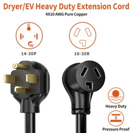 PlugSaf 1.5FT 4 Prong to 3 Prong Dryer Adapter, 3 Prong to 4 Prong Dryer Adapter, NEMA 14-30P Male to 10-30R Female, Dryer Plug Adapter 3 to 4 Prong Outlet, 30AMP 125V/250V STW 10 Gauge