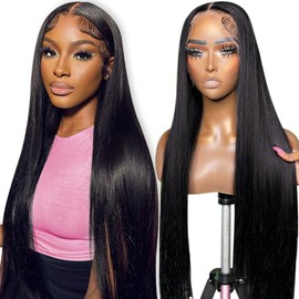 Flady 28 inch Straight HD Lace Front Wigs Human Hair Pre Plucked 180 Density 13x4 Glueless Bone Straight Human Hair Wigs For Black Women Transparent Lace Frontal Wig With Baby Hair