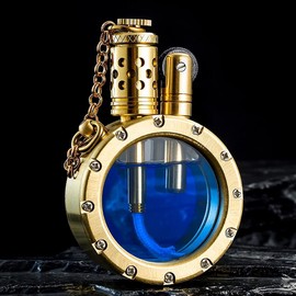 Vintage Antique Kerosene Lighter with Creative Transparent Bottle Design, Cool Steampunk Style, Grinding Wheel Ignition - Unique Birthday Gifts for Men (Gold)