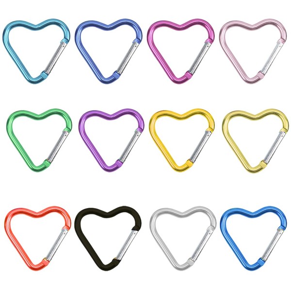 12 Pcs Heart Shaped Carabiner Aluminium Alloy Cute Clip Snap