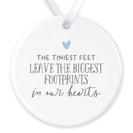 Baby Loss Memorial Gift - Miscarriage/Stillbirth Keepsake - The Tiniest Feet Leave The Biggest Footprints In Our Hearts (Blue, Ceramic Ornament)